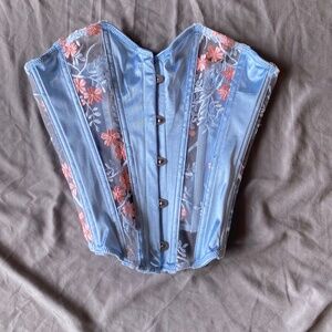Blue and pink lace embroidered corset